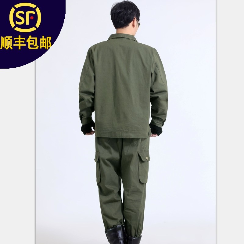 New spring and autumn electric welding work clothes top pants men's labor protection clothes thickened large size anti scalding flame retardant wear-resistant denim canvas work clothes can be customized logo