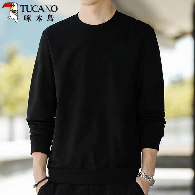 Tucano men's 2022 spring and autumn round neck solid color classic fashion leisure simple long sleeve t-shirt men's bottomed shirt black M