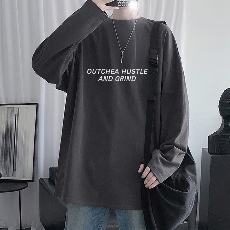 (tyhk) English alphabet printed long sleeve t-shirt men's summer thin fashion brand ins sweater loose casual clothes spring and autumn handsome bottomed shirt