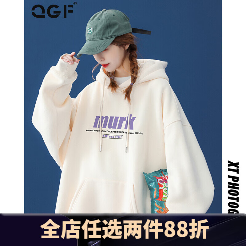 @QGF American retro milk sweater women's 21 year new spring and autumn student loose top winter Plush lazy wind hooded versatile coat ins fashion brand women's clothes