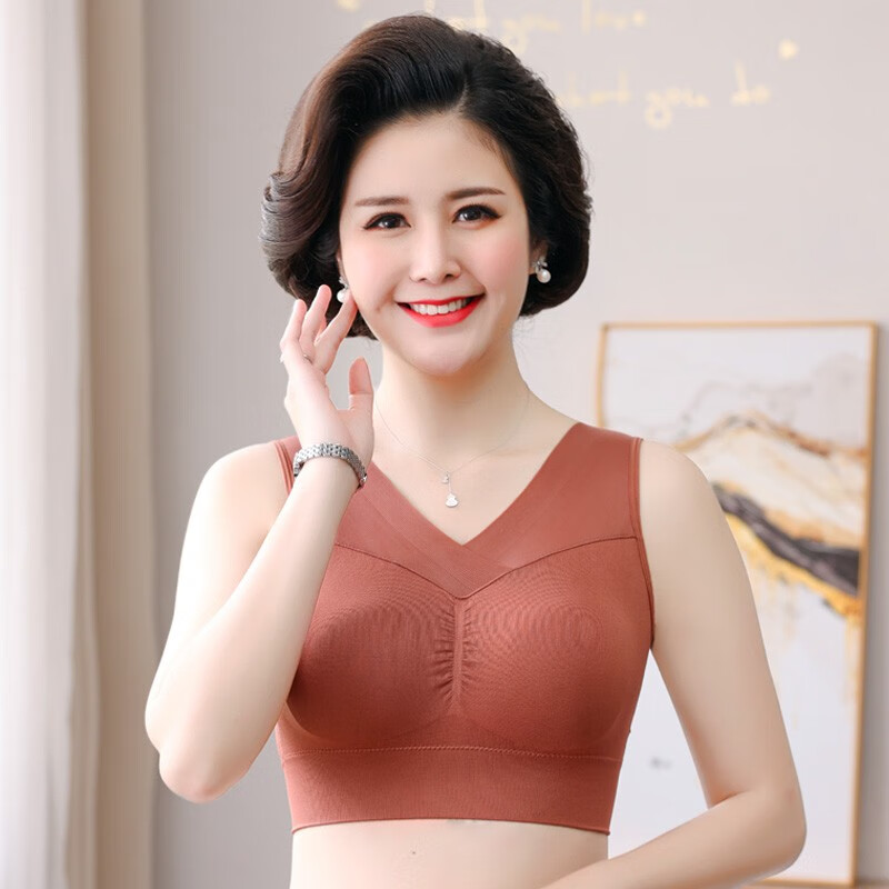Junyanfei middle-aged and elderly underwear women's rimless bra mother wears summer thin back middle-aged women's bra Vest Large bra women's summer
