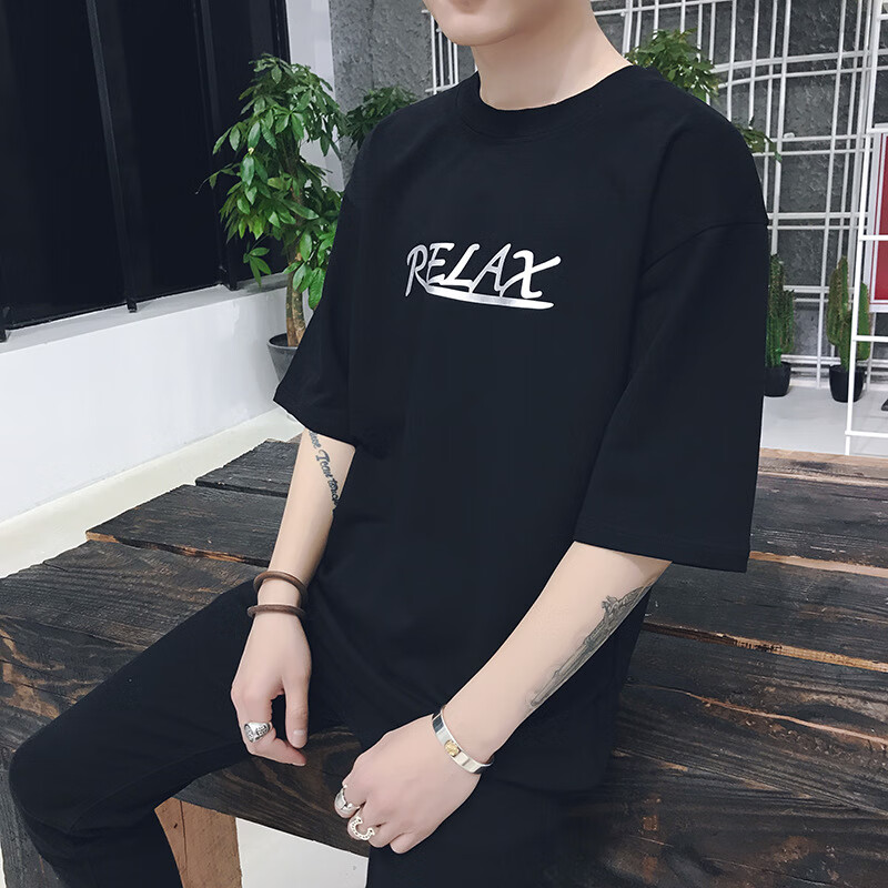 @JIAYE short sleeved t-shirt men's summer 5-point sleeved t-shirt men's new fashion men's half sleeved clothes handsome 5-point middle sleeved w