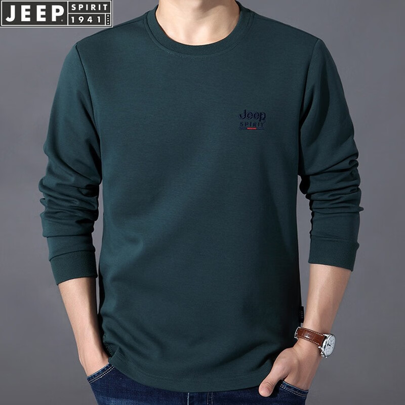 Jeep Jeep long sleeved t-shirt men's loose large size spring and autumn new solid color embroidery casual versatile sweater men's top
