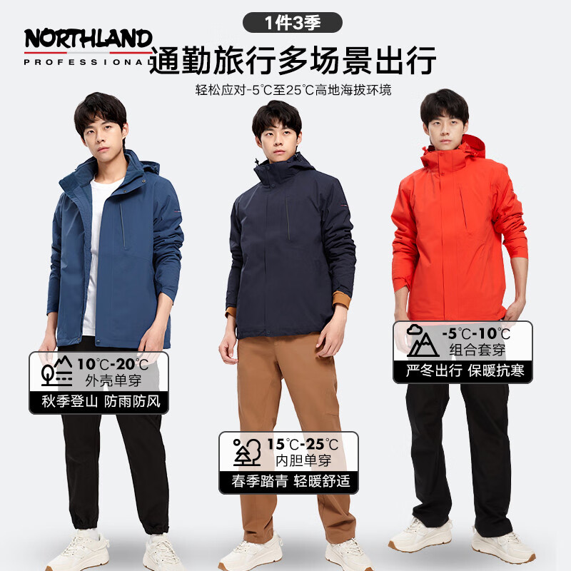 [classic style] Northland men's and women's stormsuit three in one autumn and winter outdoor couple's waterproof and windproof detachable warm and cold proof mountaineering suit nwjah5504e