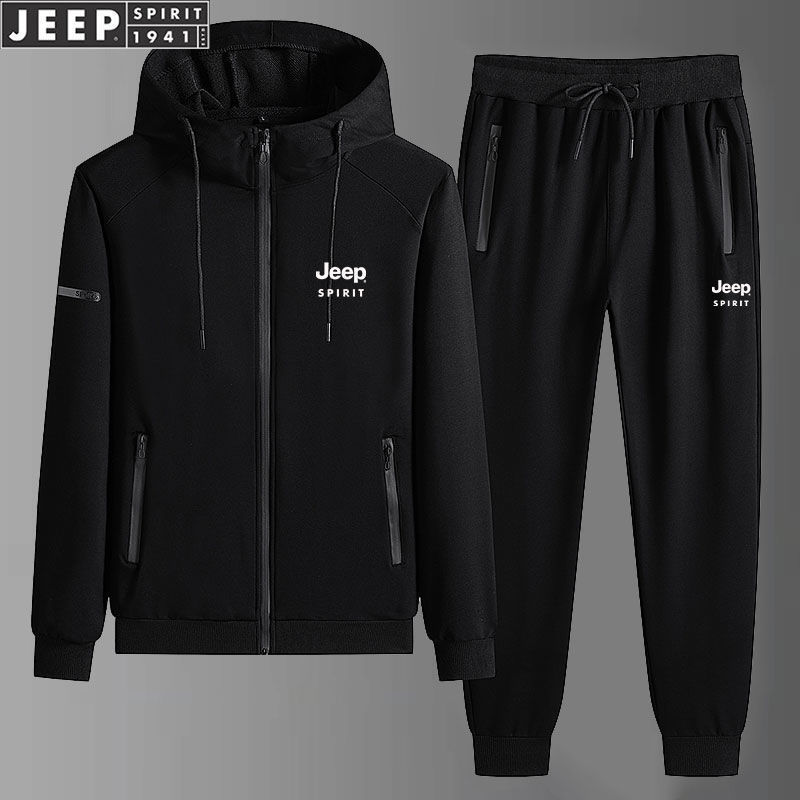 Jeep Jeep sweater men's two-piece T-shirt long sleeve suit casual autumn fashion men's clothes loose coat new simple and versatile hooded sports large Pullover Korean outdoor