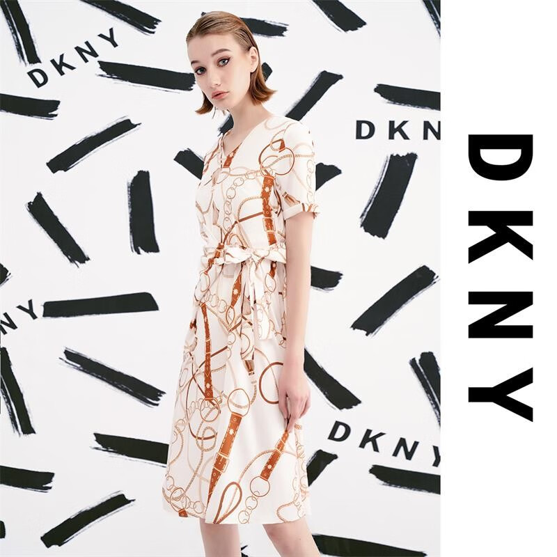 DKNY tangkonar dress chain print lace up short sleeve luxury women's wear