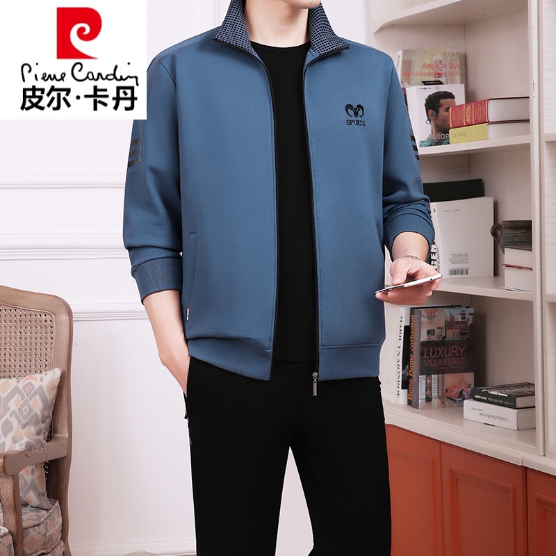 Pilkadan light luxury high-end middle-aged and elderly sweater sports suit men's spring and autumn father's coat 50 year old middle-aged leisure sportswear men's three piece set