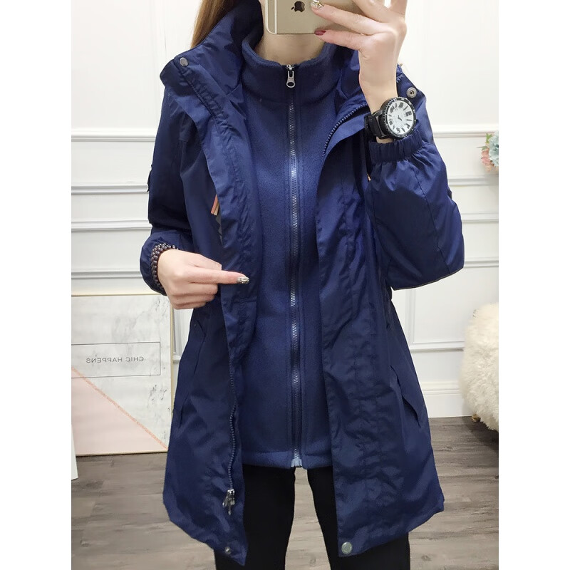 Hong Kong Chao brand light luxury slim fit winter stormsuit women's medium long Korean Chao brand three in one detachable jacket Plush thickened mountaineering ski suit