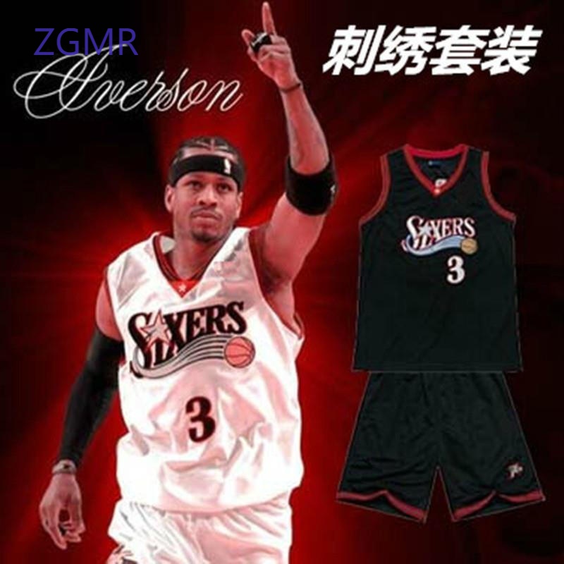 Zgmr76ers No.3 Iverson embroidered Jersey Set Vintage vest basketball training suit quick dry ball suit custom men's