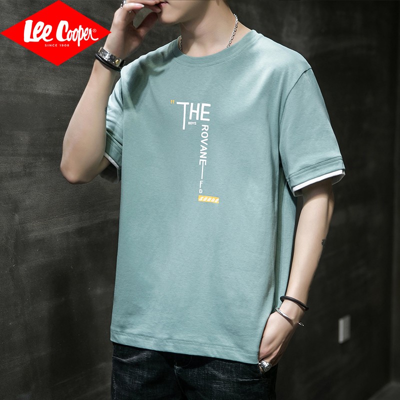 Lee Cooper cotton short sleeve t-shirt men's 2021 summer new round neck men's T-shirt Korean slim fit solid color men's T-shirt trendy brand clothes men's five point sleeve