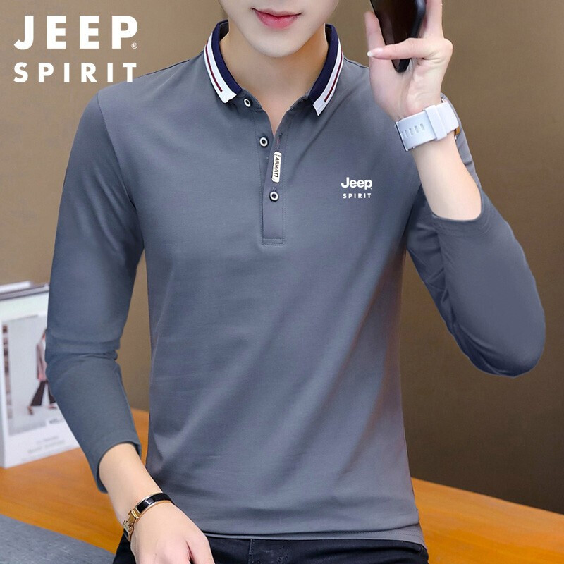 Jeep long sleeve t-shirt men's fashion brand 2021 autumn Korean polo men's Polo Men's Lapel men's T-shirt solid color bottomed shirt men's clothes