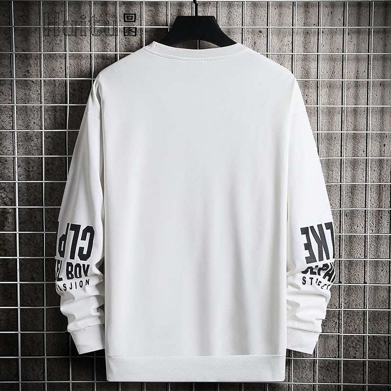 Back picture long sleeved t-shirt men's spring and Summer Youth Students' spring trend leisure summer clothes autumn clothes thin spring and autumn bottomed shirt printed kitten letter round neck t-shirt men's clothes