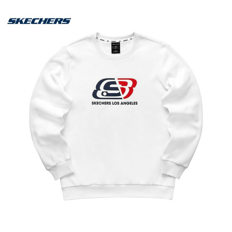 SKECHERS spring 2022 men's and women's round neck Pullover casual sports versatile sweater l321u174 bright white L