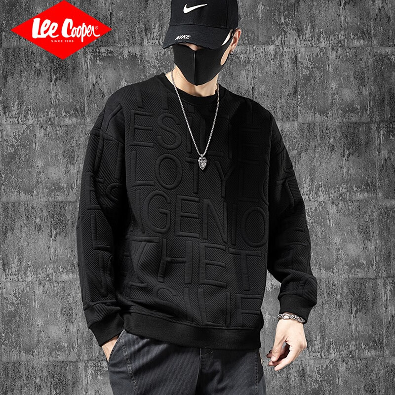Lee Cooper sweater men's autumn and winter new round neck embossed long sleeve t-shirt men's Korean loose Pullover fashion versatile couple Top Men's wear