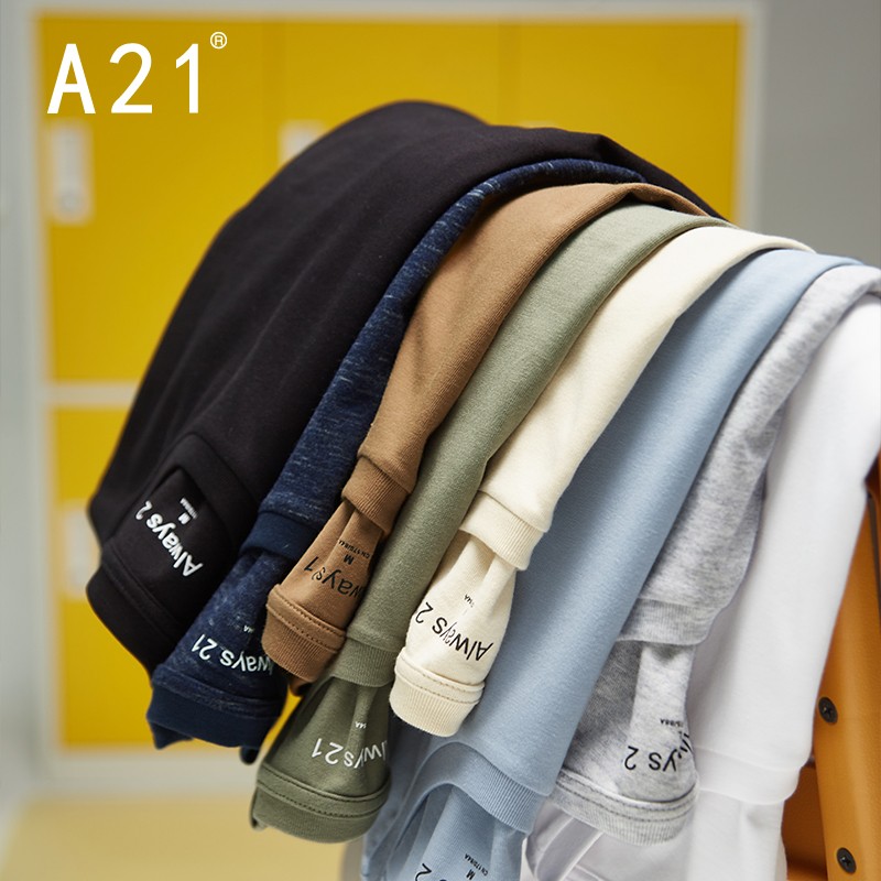 A21 spring and autumn men's new versatile sweat absorbing long sleeve T-shirt couple's round neck bottomed shirt men's