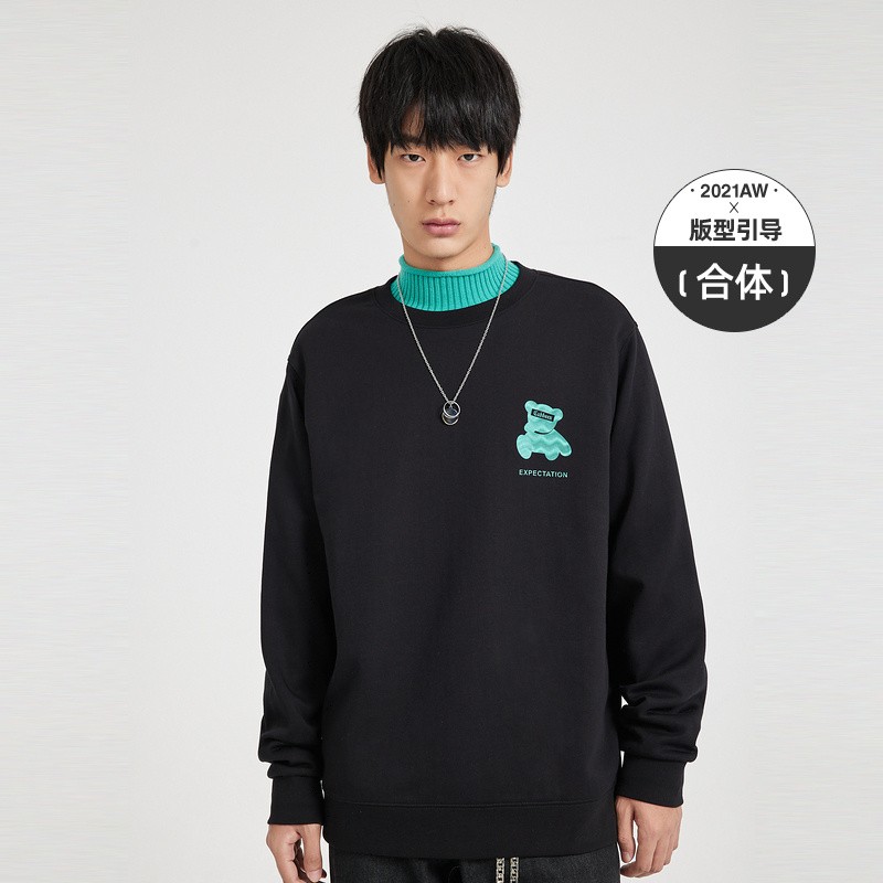 Cabbien / cabin men's casual round neck sweater autumn and winter bear embroidery trend Pullover a black 01 46 / 165 / S