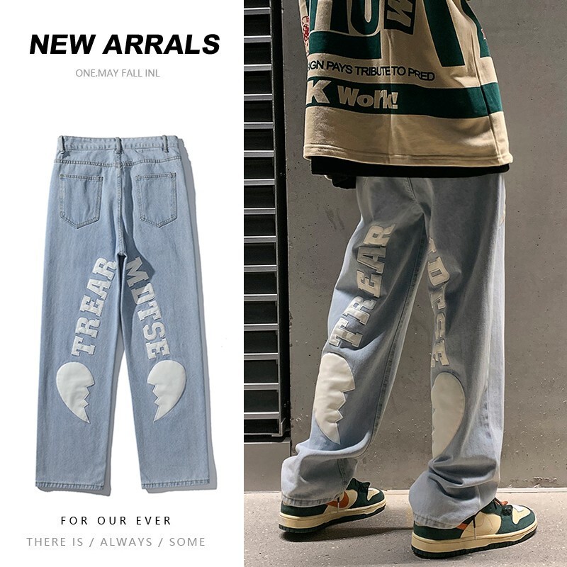 Yu Shuai jeans men's spring and autumn loose Hong Kong Style Korean version trend ins casual straight leg Capri Pants young students versatile fashion brand falling feeling wide leg pants long pants