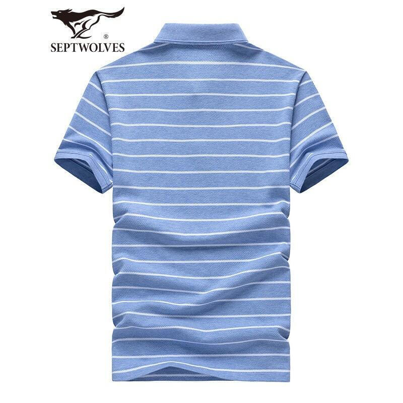 Seven wolves short sleeved t-shirt men's fashion casual men's Lapel top striped men's half sleeved clothes