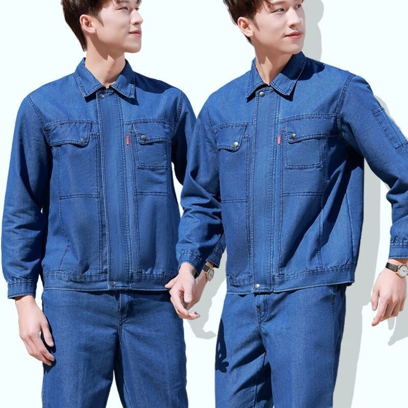 Jiaruijie summer denim work suit men's thin long sleeve welder's suit site labor protection suit customization