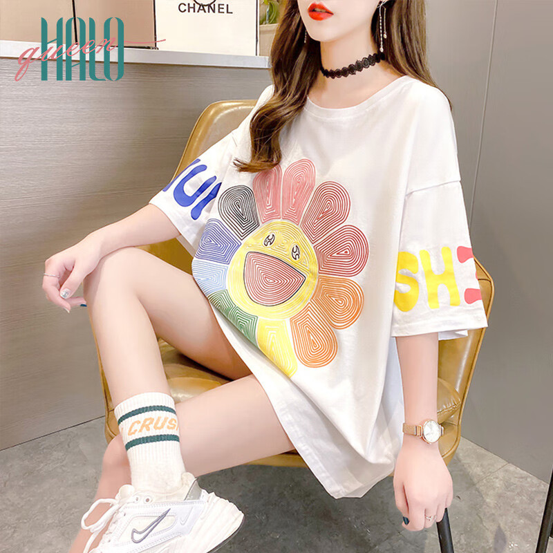 Halo queen short sleeve T-shirt women's spring and summer 2022 fashion printed top Korean loose BF style short sleeve t-shirt female student hw1kd95