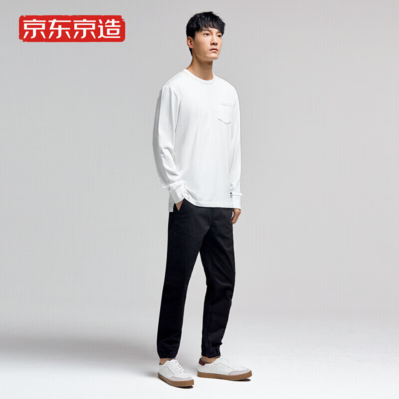 Jingdong jingzao heavy weight cotton long sleeve t-shirt men's 22 spring and summer thickened round neck loose backing t-shirt men's White s