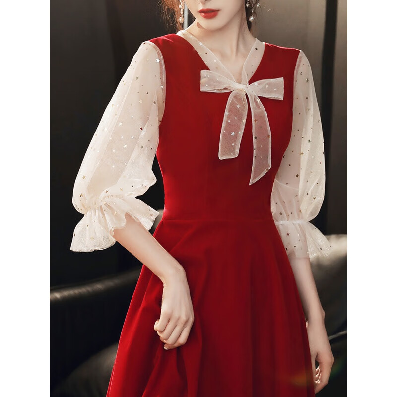 Shiting Xiuyin red Engagement Dress 2022 new spring casual dress back door toast dress usually can wear the bride's small man