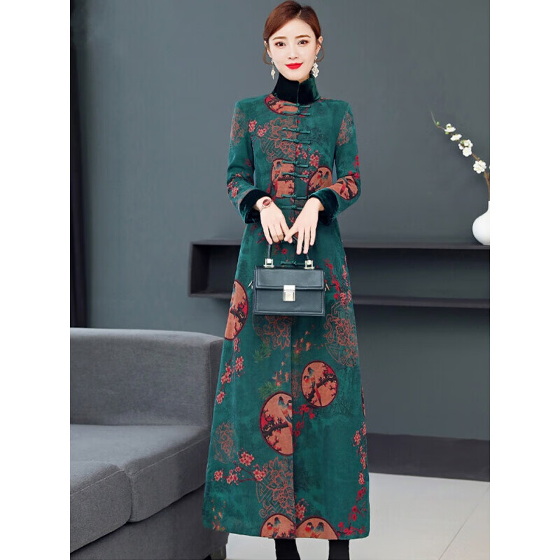 Cheongsam Chinese style autumn and winter cotton padded clothes retro coat women's cotton padded jacket temperament slim long cotton padded clothes new style