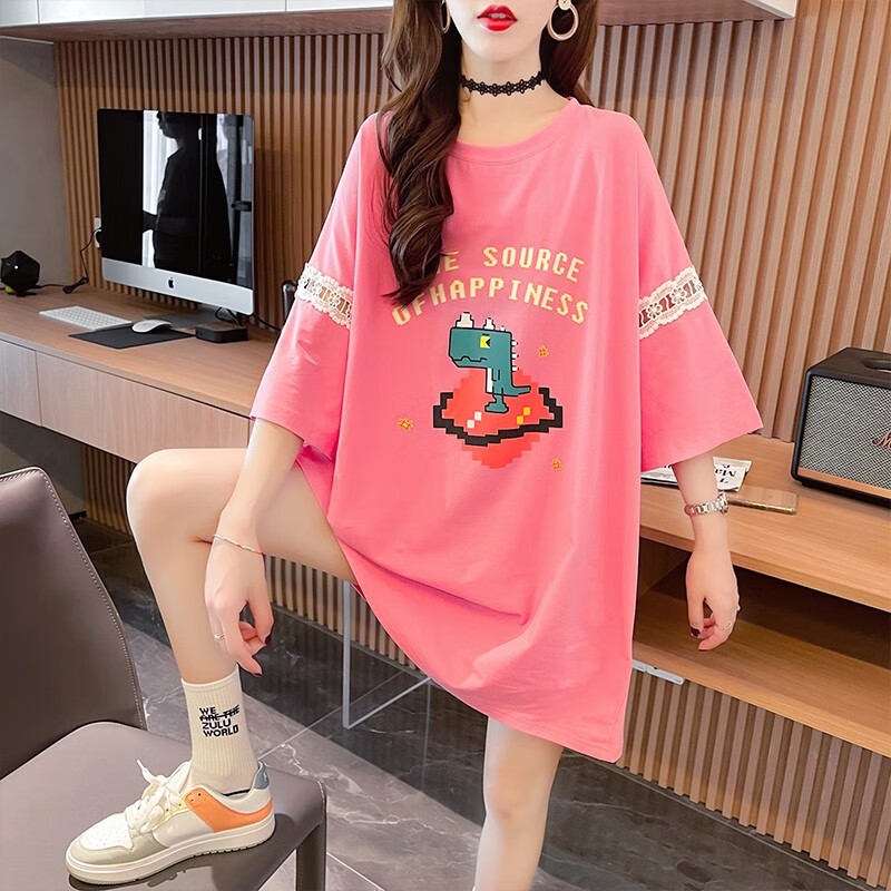 Flower color painting 2022 spring and summer short sleeve T-shirt women's cotton summer new BF port style printed short sleeve t-shirt female student Korean version loose leisure and versatile half sleeve bow on clothes fashion
