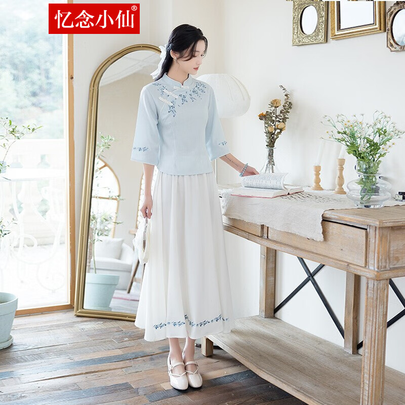Memory of Xiaoxian 2022 spring new Han costume women's ancient costume improved Tang costume ancient style women's costume Republic of China Style Embroidered stand collar tea suit