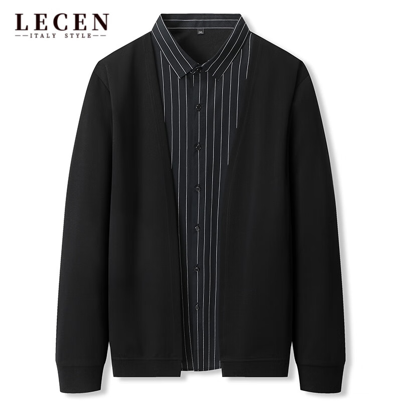 Lecen lechen light luxury brand high-end sweater trend spring new men's shirt collar cardigan coat loose leisure large men's fake two-piece long sleeved upper garment high-end men's wear