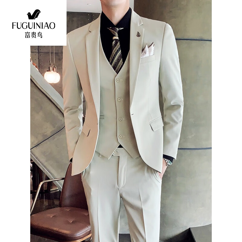 ℘ rich bird ℘ high grade men's suit set three piece suit slim fit leisure business graduation season formal dress bridegroom group best man wedding dress suit