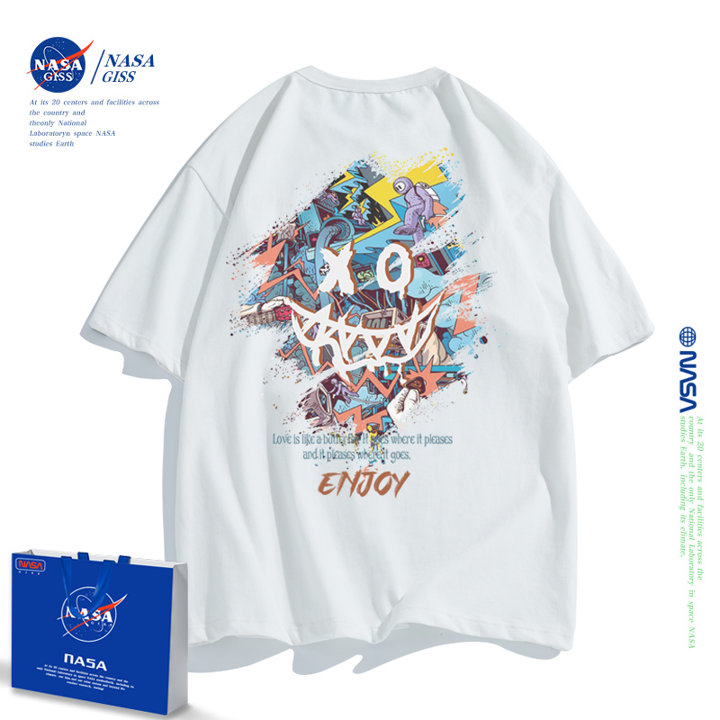 NASA men's fashion brand joint spring and summer short sleeved t-shirt men's trend 2022 new loose oversize men's and women's same lover's T-shirt clothes