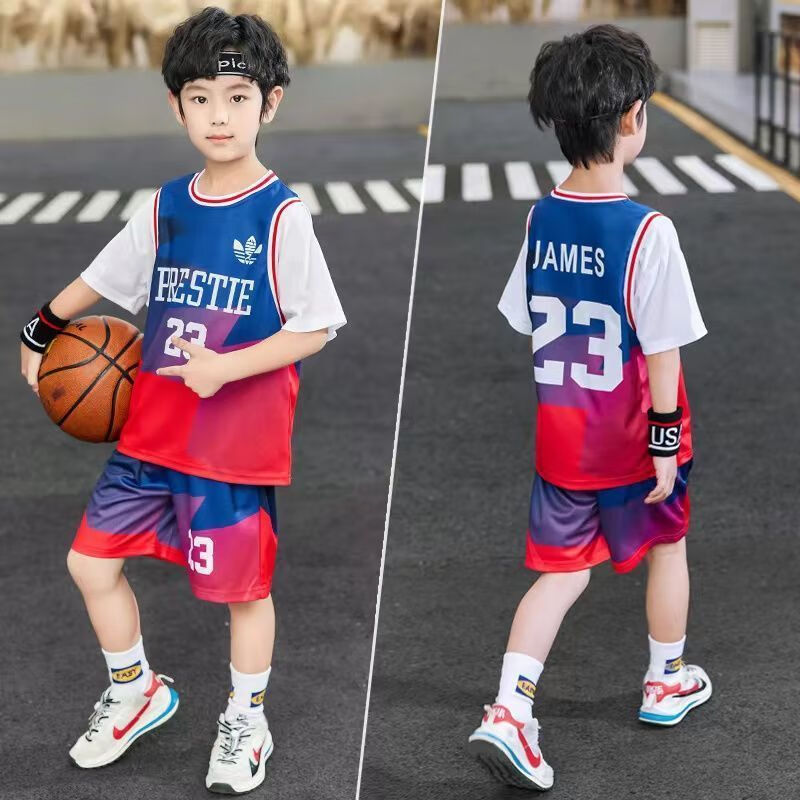 Support the national product an F · TA boys summer suit 2022 new middle-aged and old children's basketball suit, quick drying children's sports jersey, boys' short sleeved TA an