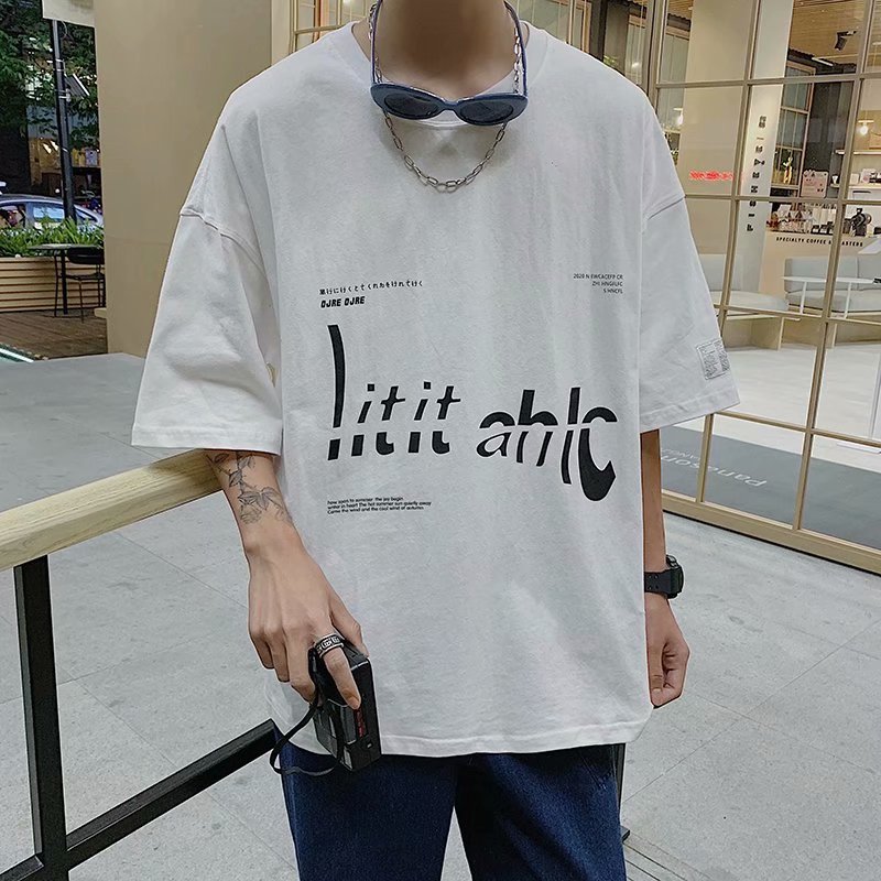 [heavyweight T-shirt] national fashion men's clothes in summer men's bjhg short sleeved men's fashion brand European and American loose high street leisure letter printed hip hop ins bottomed shirt half sleeved body