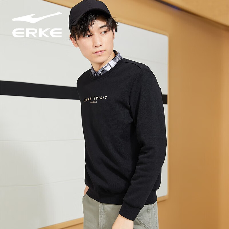 Hongxing Erke sports sweater men's Pullover simple casual top 51220389117 black M