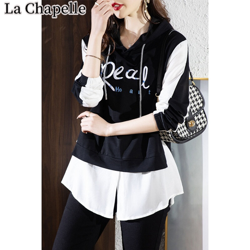 La Chapelle La women's fashion in spring 2022 new fat · sister blouse long sleeve splicing fake two-piece set women's large · size women's clothing counter official La Chapelle La women's fashion in spring 2022 new fat · sister blouse long sleeve splicing fake two-piece set women's large · size women's clothing counter official