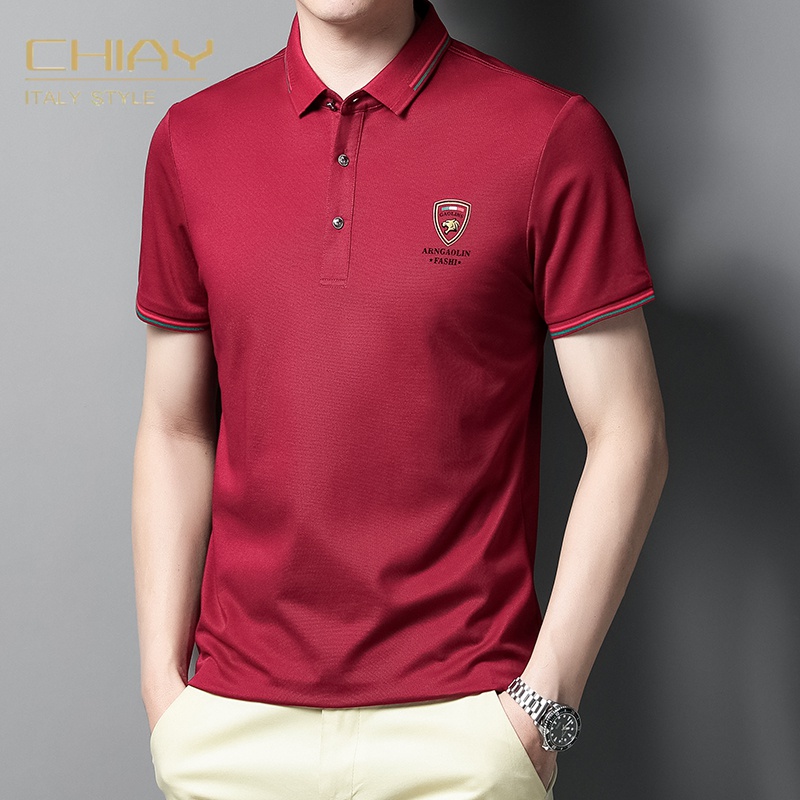 Chiay light luxury high-end brand new short sleeve t-shirt men's 2022 summer new pure color Lapel short sleeve men's embroidery business casual printed clothes