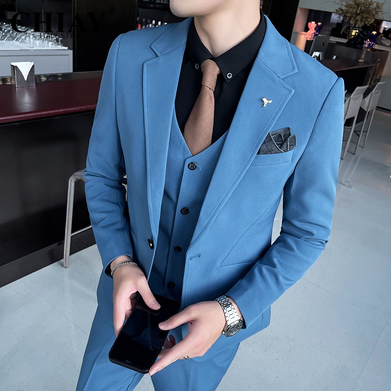 Chiay Chengyi light luxury high-end brand suit suit men's three piece suit Korean slim fit suit spring young and middle-aged wedding bridegroom best man dress business casual formal dress high-end clothes