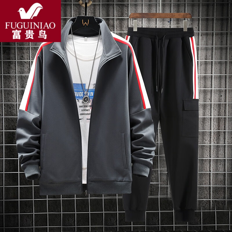 Fuguiniao 2022 new couple sports suit spring and autumn men's two-piece long sleeved large casual wear trendy men's sweater