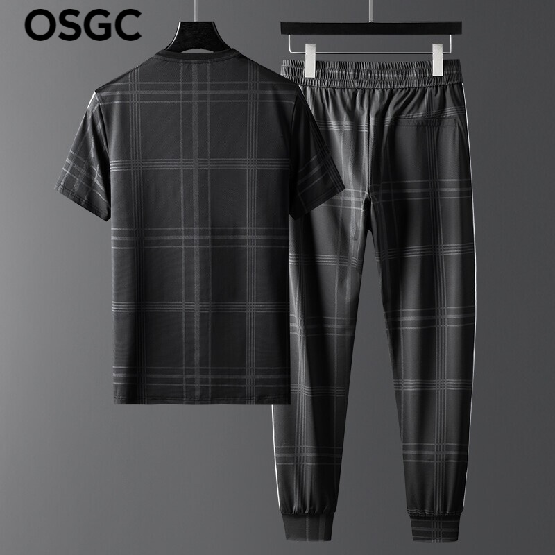 Osgc brand men's sportswear men's summer new men's fashion ice silk leisure T-shirt trousers two-piece fast drying running suit