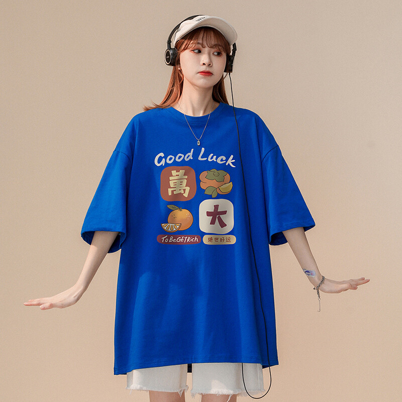 Tide path sweet cool short sleeve women 2022 summer new design sense of minority country Tide Girls T-shirt Korean loose summer milk Blue Women's clothes