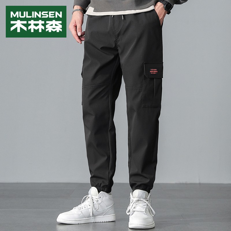 MuLinSen casual pants men's fashion Multi Pocket overalls men's loose drawstring Leggings men's style Hong Kong style casual pants men's j13f1751210199