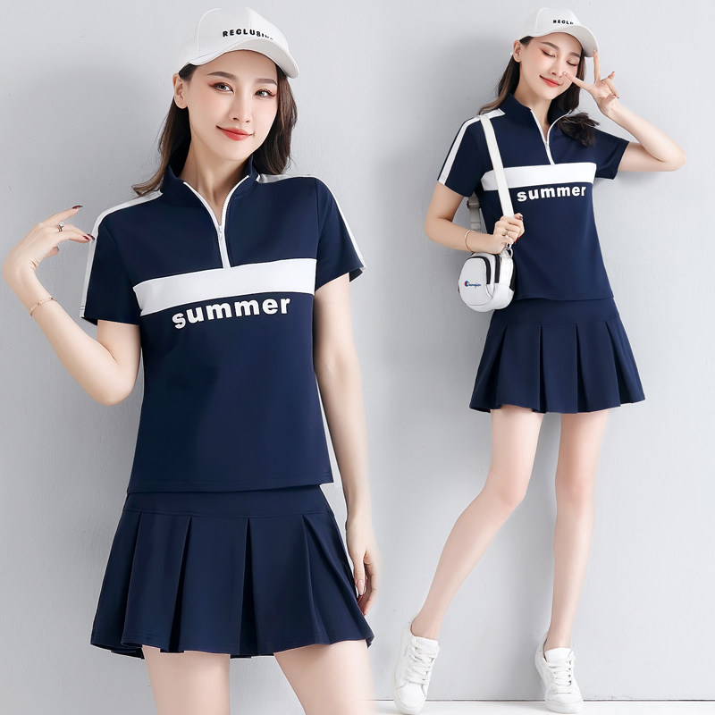 Wenxi temperament leisure short sleeved sports suit women's summer leisure sports skirt suit women's summer new short sleeved trouser skirt two tennis suits couple class suit badminton suit men's