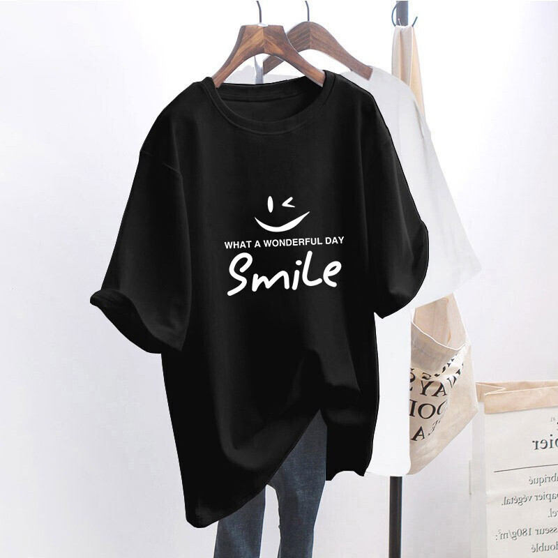 [selected 100% cotton] couple T-shirt women's Xinjiang cotton 2022 spring and summer new Korean version medium length style versatile loose and thin printing fashion ibehaina 4-12 old rabbit white l recommended 120-135 kg