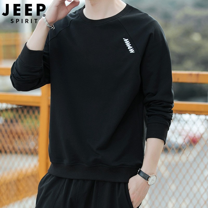 Jeep jeep2022 spring and summer new men's sweater long sleeve T-shirt Korean slim fit solid color leisure thin round neck sweater youth men's wear versatile National Fashion Top