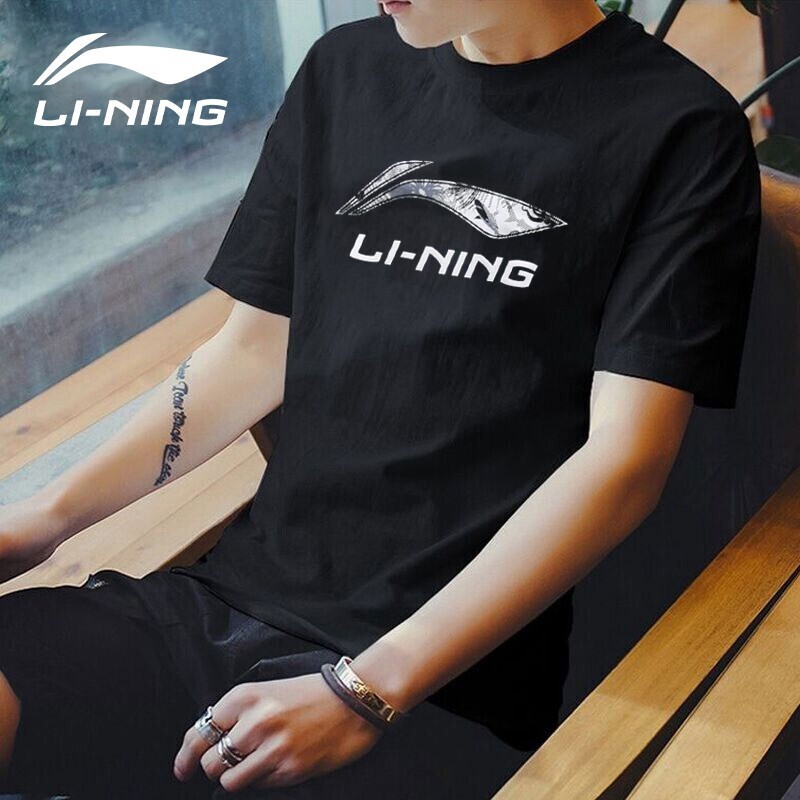 Li Ning short sleeved t-shirt men's 2022 spring and summer new logo series round neck casual fashion loose couple trend culture shirt simple and versatile ice silk Sports Top