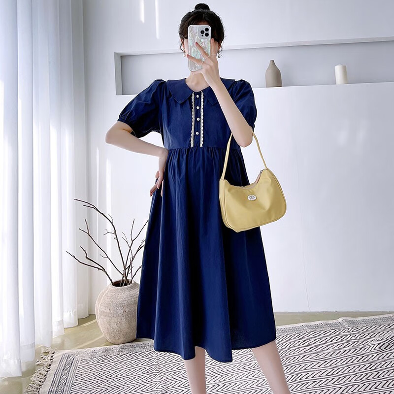 According to the gilded clothes maternity clothes 2022 spring and summer pure cotton out lactation dress loose large medium and long spicy mother high fashion sense Maternity Skirt postpartum feeding dress skirt