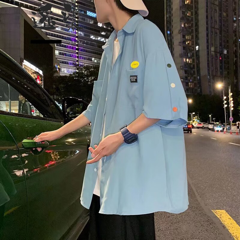 Caduton summer thin breasted short sleeved shirt men's casual loose and versatile fashion ins Hong Kong Style day department 5-sleeve coat Caduton summer thin breasted short sleeved shirt men's casual loose and versatile fashion ins Hong Kong Style day department 5-sleeve coat