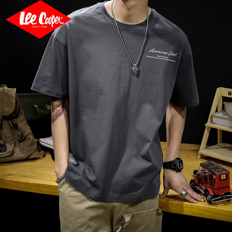 Leecooper pure cotton American retro heavy short sleeve t-shirt men's loose fat fashion fashion brand printed half sleeve men's T-shirt summer five sleeve top