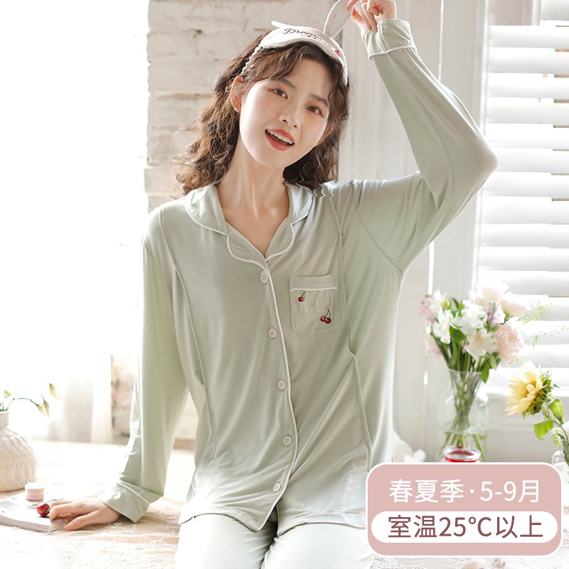 Fuduo 2022 spring and summer new cherry embroidery modal maternity clothes autumn high sense pregnant women lactation pajamas postpartum lactation home clothes loose